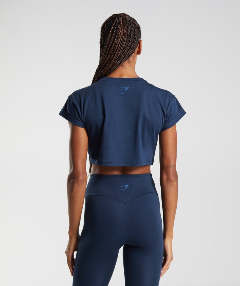 Women's Gymshark Fraction Cropped Tops Navy | CA D06758